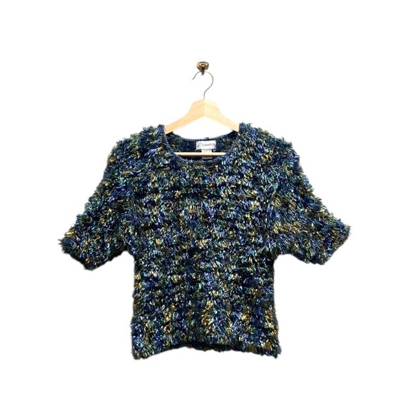 Gantos Vintage 90s Eyelash Cropped Sweater Blue Size M Retro Soft Casual Boho - Picture 2 of 9